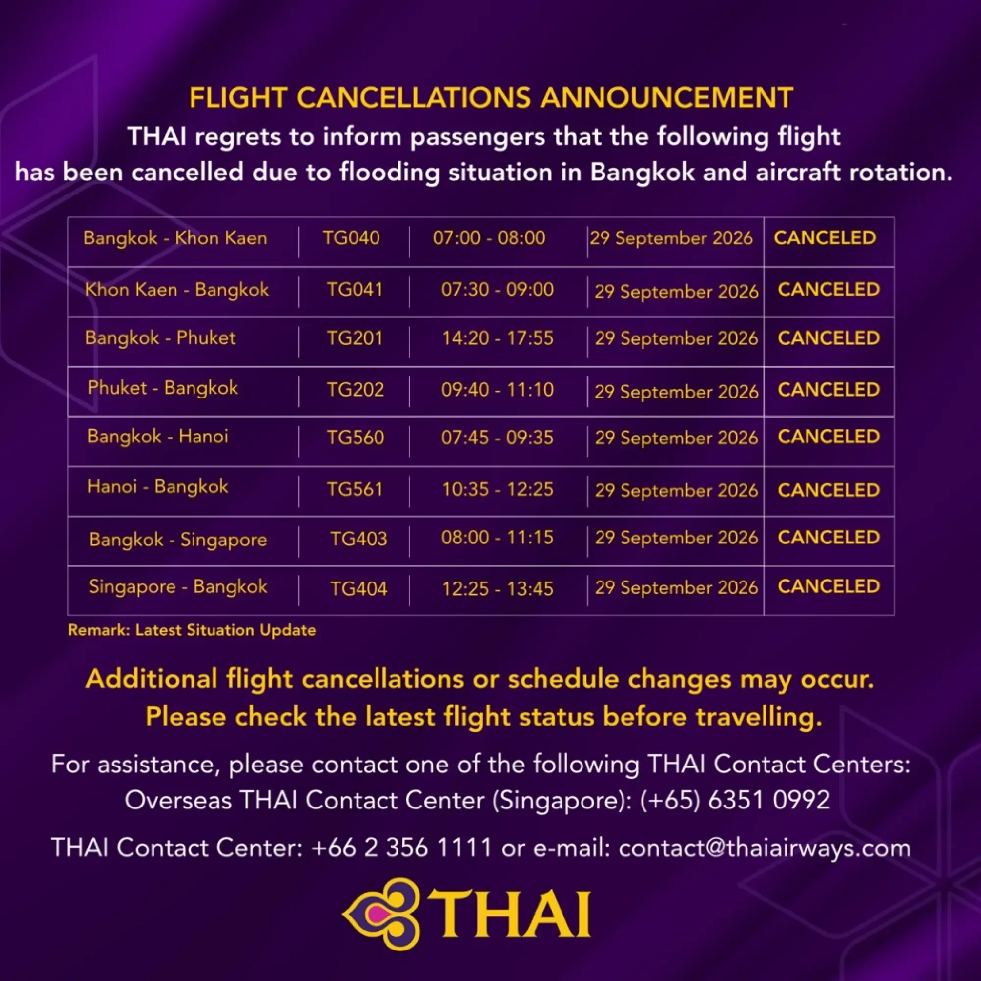 Thai Airways Cancels Flights Amid CEO Apology for Baggage Crisis