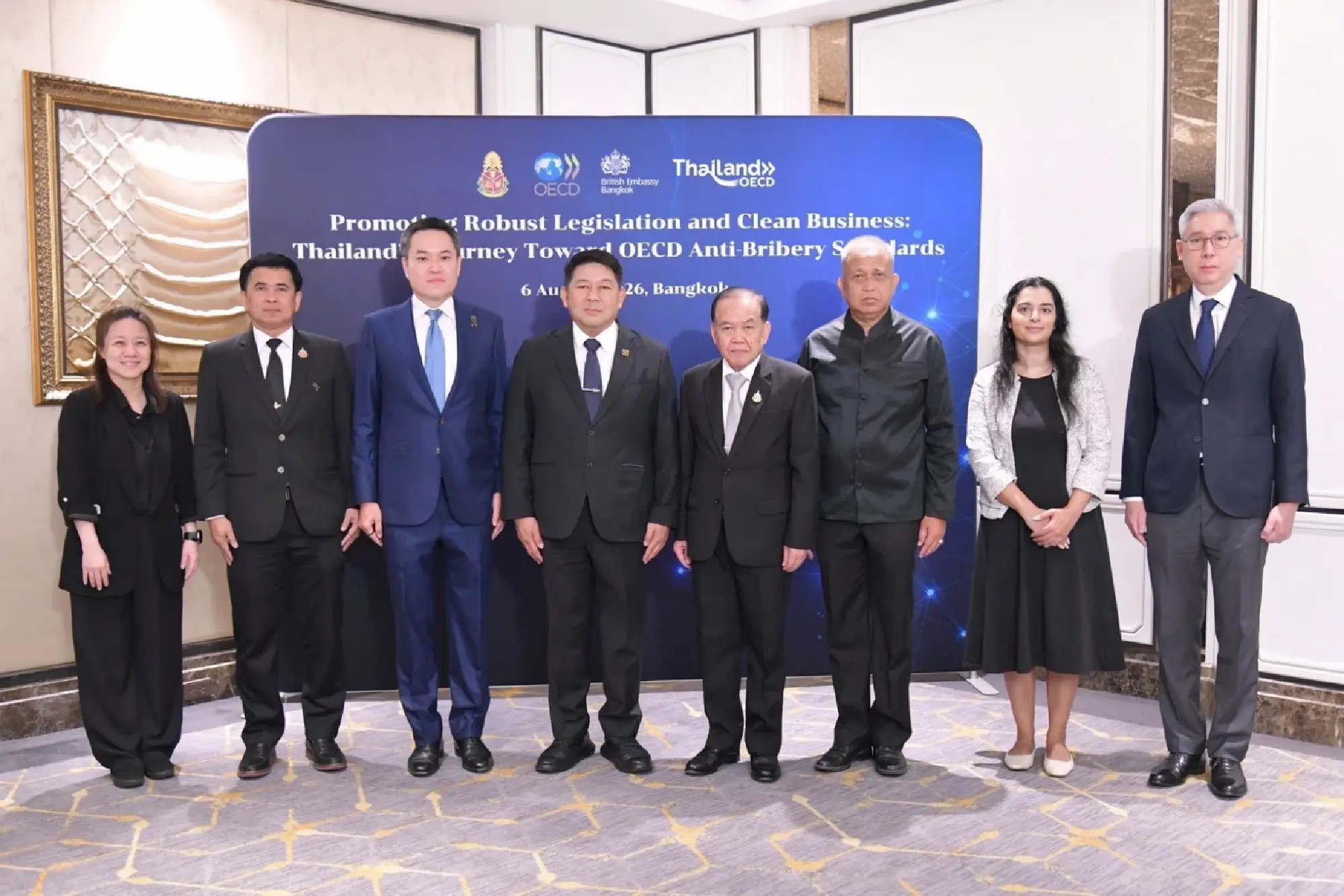 Prateep Kongsanit, Deputy Secretary-General of the NACC, stands second from left, while Nitiphan Prachuabmoh, also Deputy Secretary-General of the NACC, is pictured on the far right.