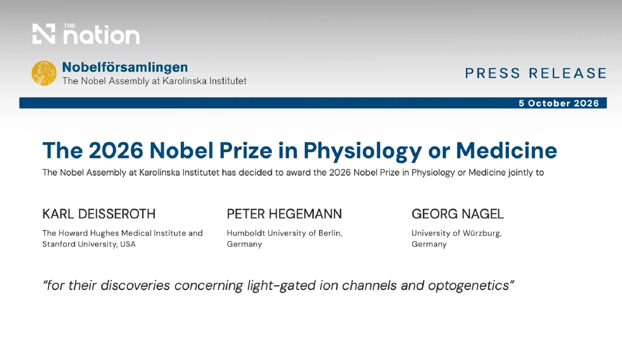 Nobel medicine prize goes to scientists who learned to control nerve cells with light