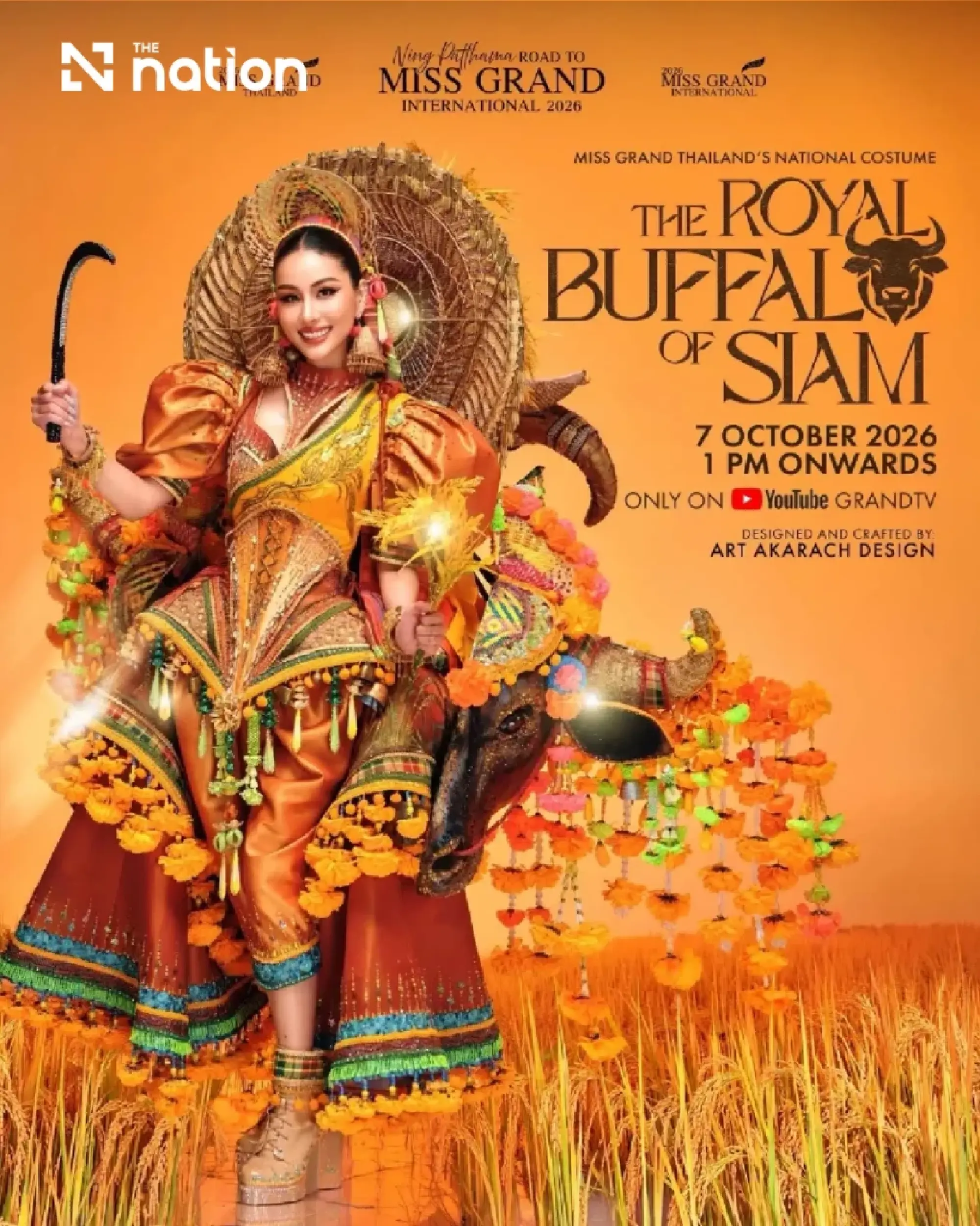 Thailand presents buffalo racing costume at Miss Grand International