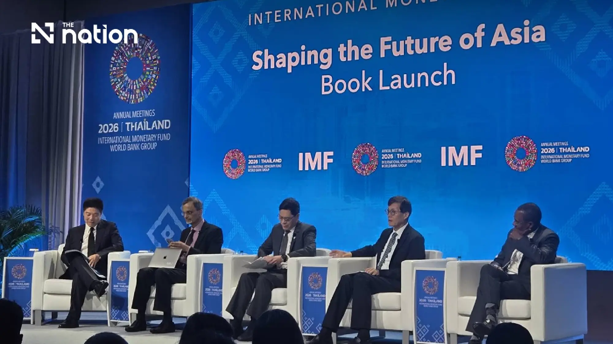 (from left) Moderator Jing Qian, V. Anantha Nageswaran, Veerathai Santiprabhob, Changyong Rhee and Nigel Clarke