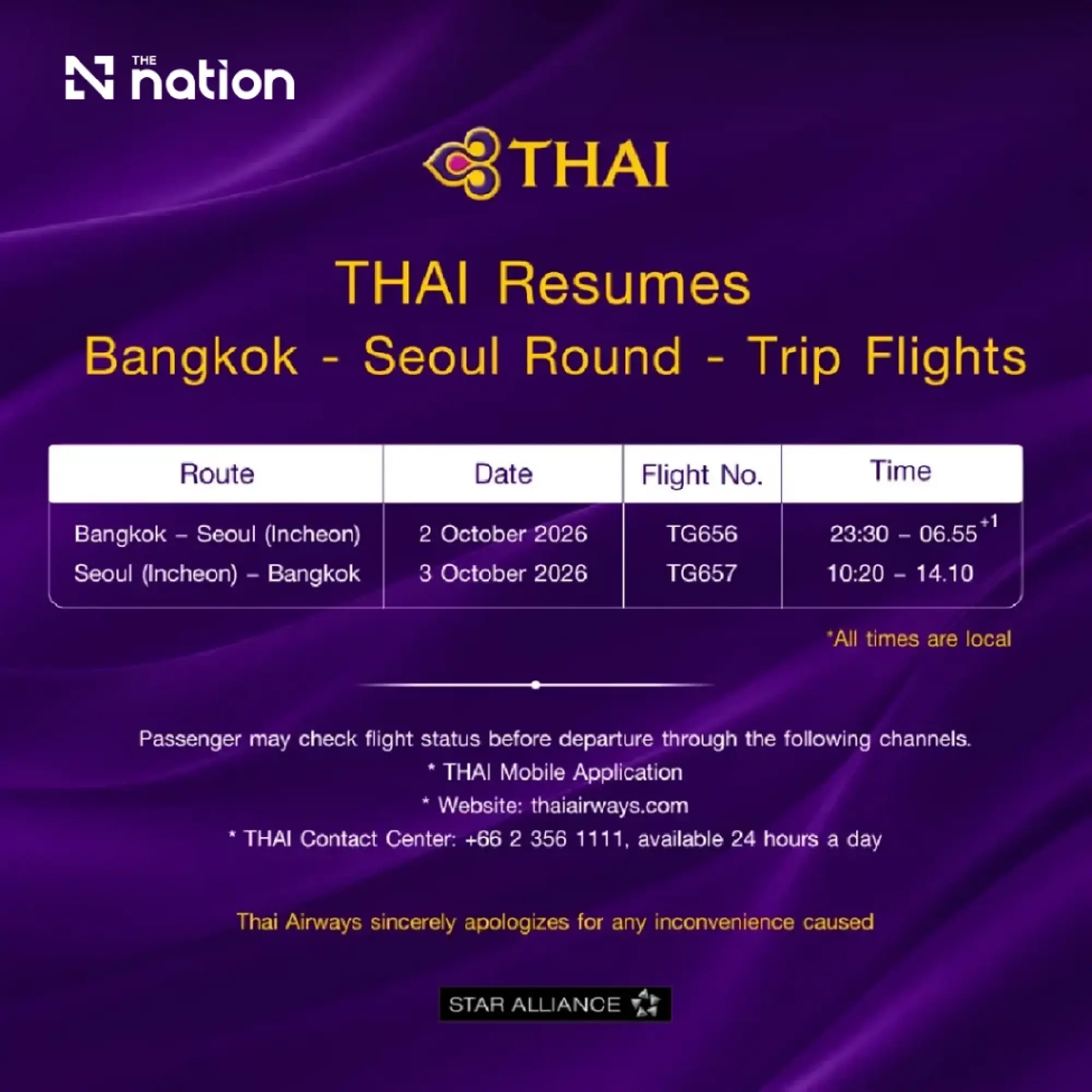 Thai Airways plans 105 flights on October 2 as staff return