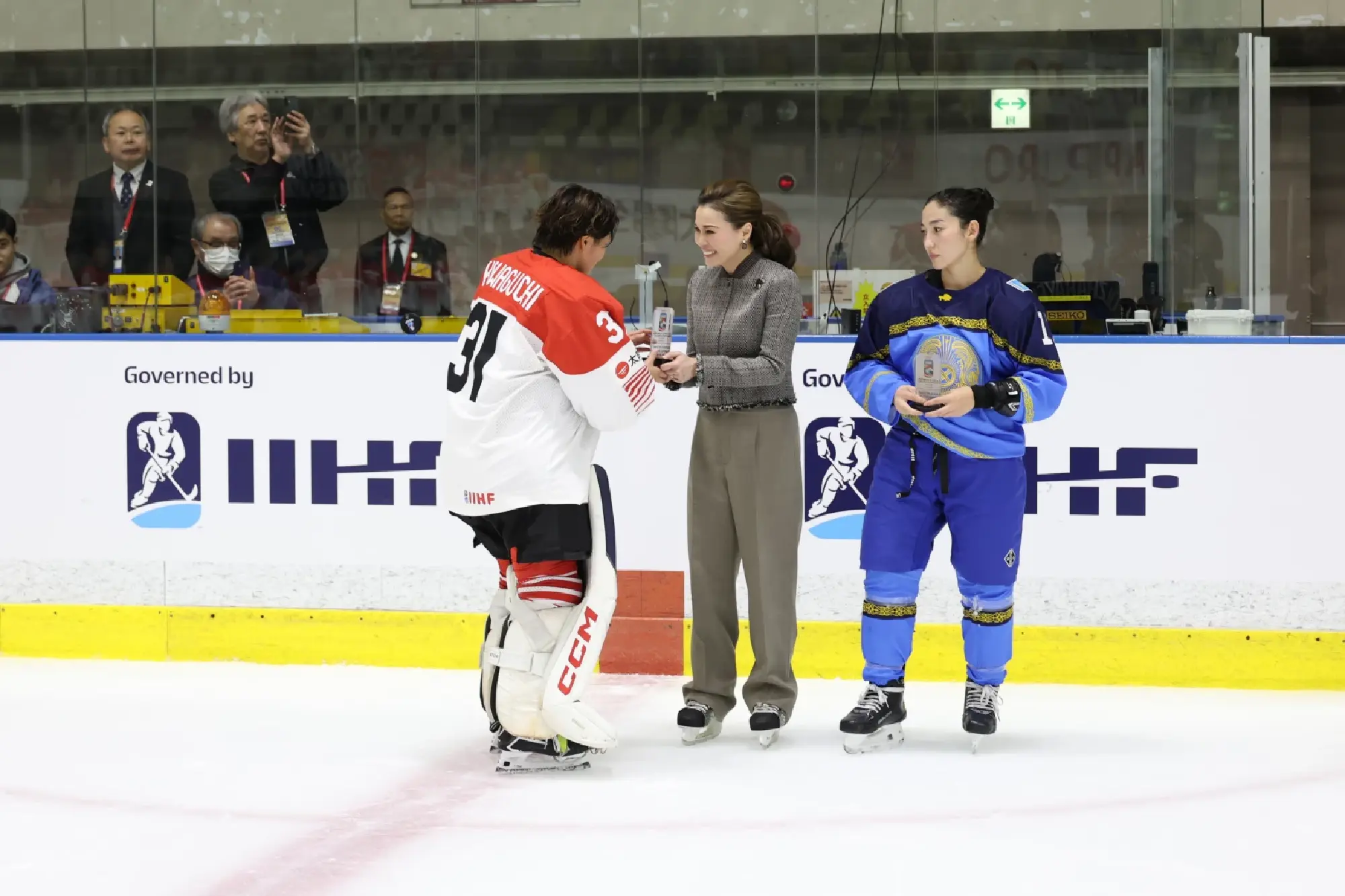 HM the Queen attends women’s ice hockey in Sapporo on October 15