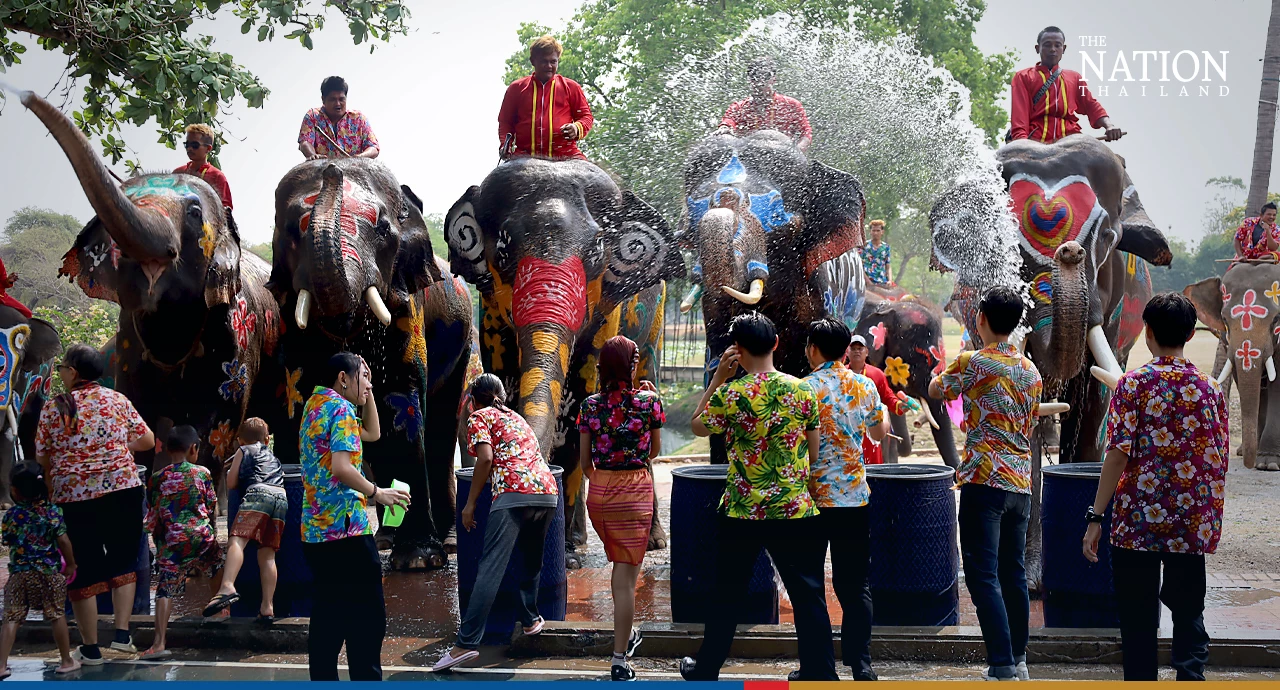 Songkran is here Ayutthaya trumpets message with colourful march of elephants