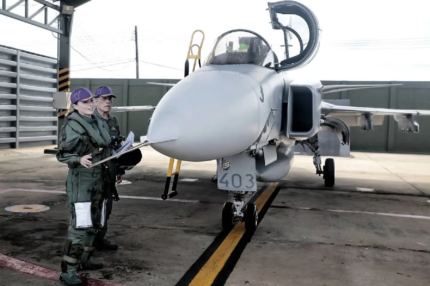 Thailand's King witnesses Queen's first solo flight in a Gripen jet - Photo 1