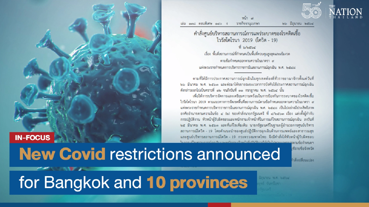 New Covid restrictions announced for Bangkok and 10 provinces New Covid restrictions announced for Bangkok and 10 provinces