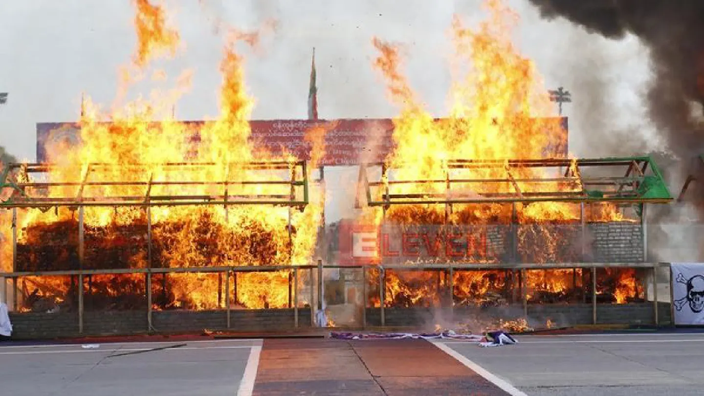 Over 200 million USD worth of drugs burnt in Yangon Over 200 million USD worth of drugs burnt in Yangon