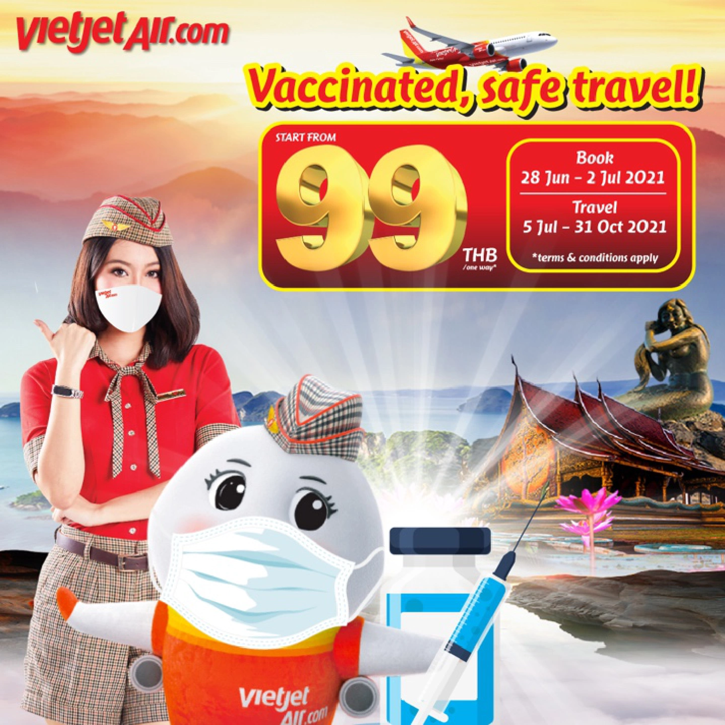 ‘Vaccinated, Safe Travel!’ with Thai Vietjet from just THB99 ‘Vaccinated, Safe Travel!’ with Thai Vietjet from just THB99
