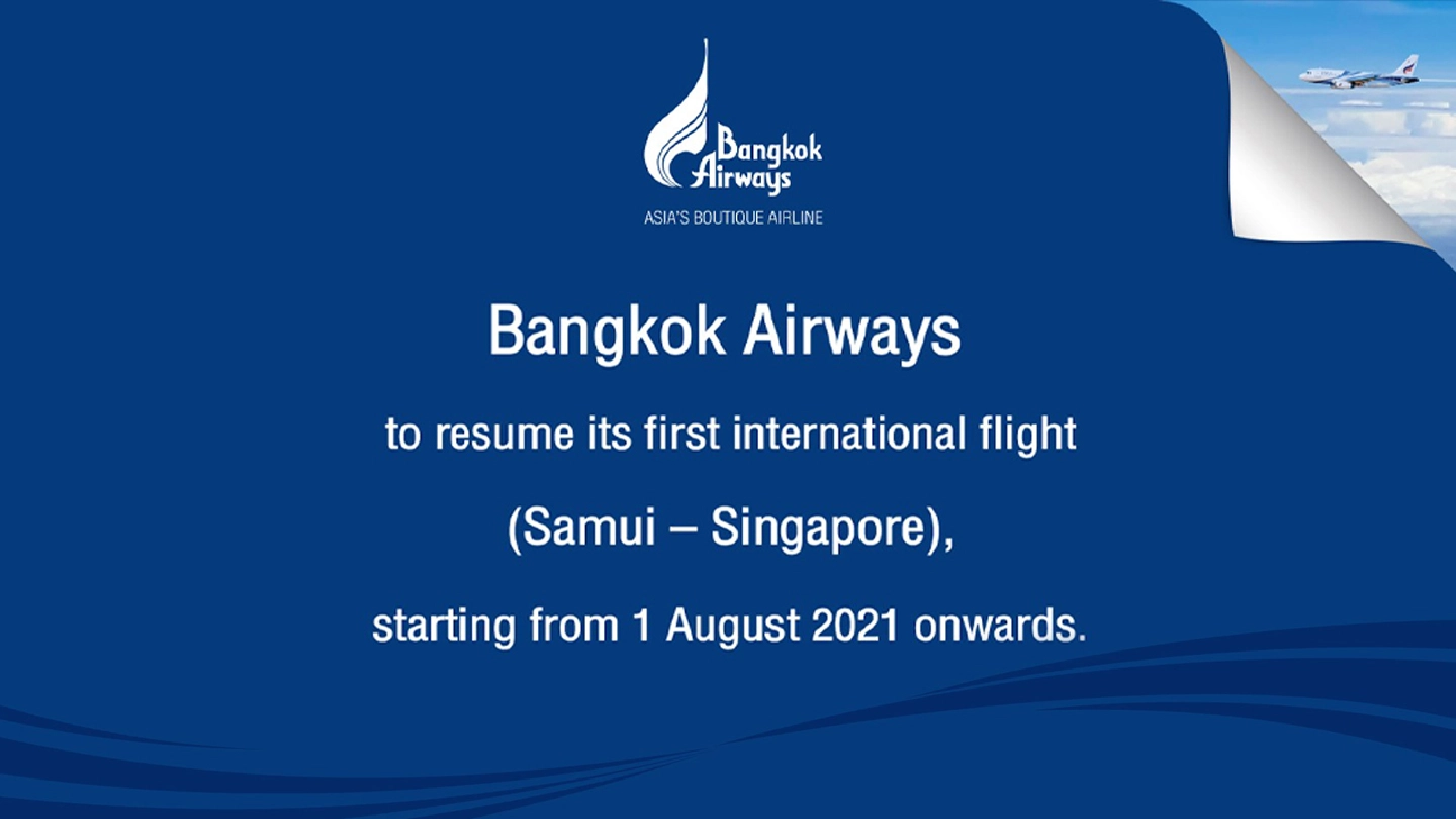 Bangkok Airways to resume its first international flight (Samui – Singapore)