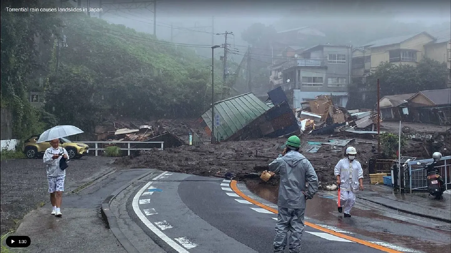 Two dead, 19 missing in Japan after unusually high volume of rain triggers landslide