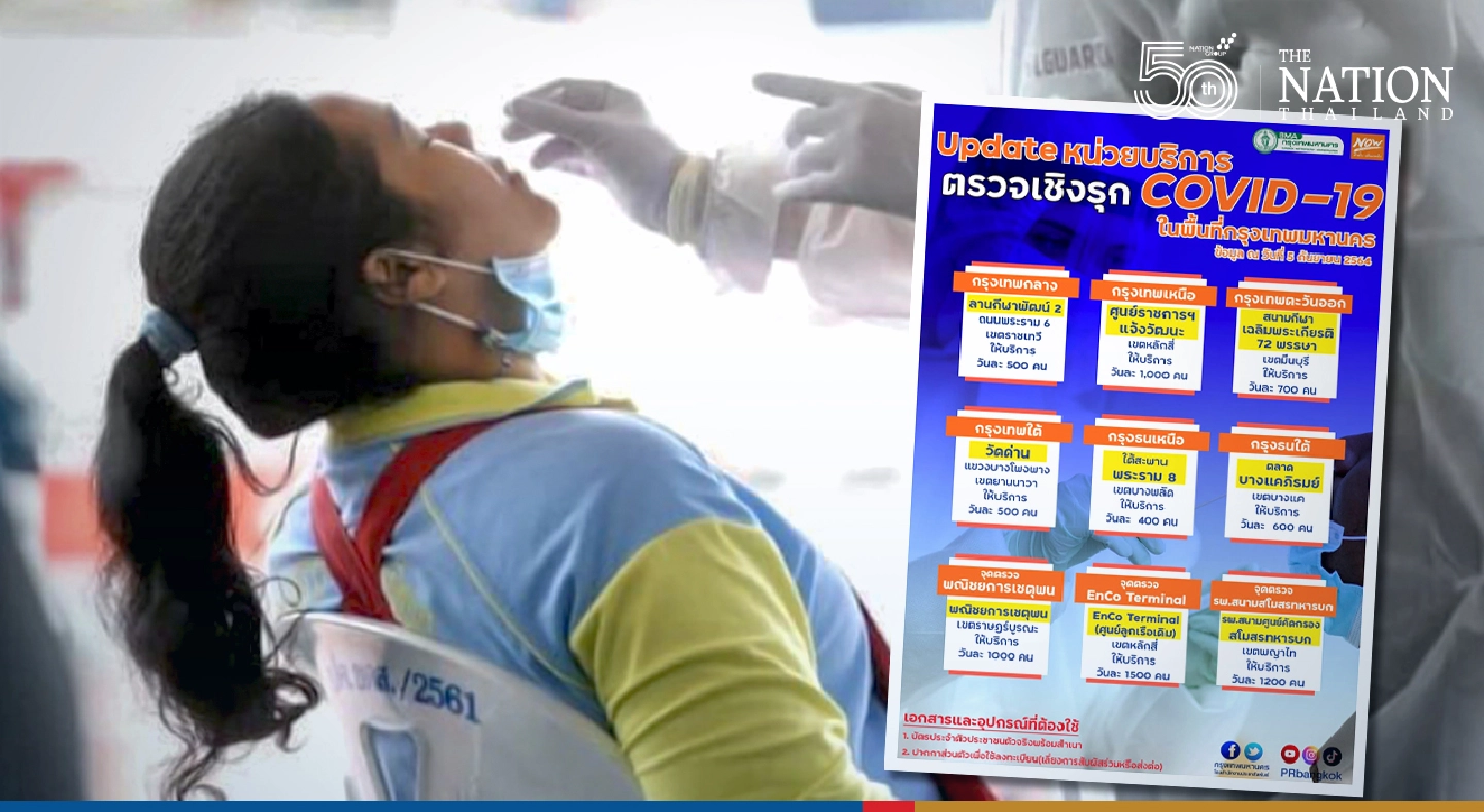 Bangkokians can get free Covid-19 test at nine sites Bangkokians can get free Covid-19 test at nine sites