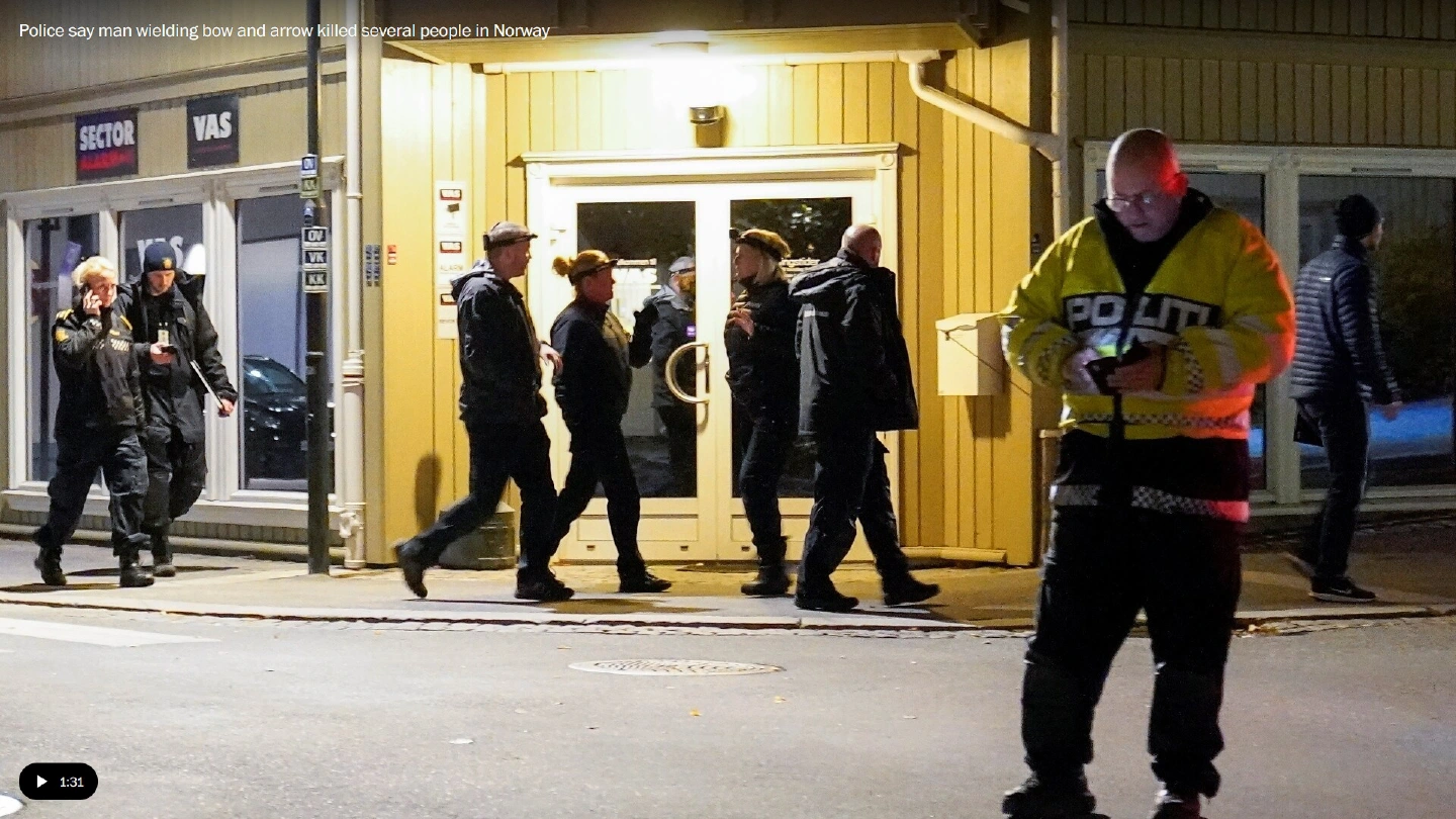 Norway bow-and-arrow attack that killed five people appears to be terrorist act, police say Norway bow-and-arrow attack that killed five people appears to be terrorist act, police say