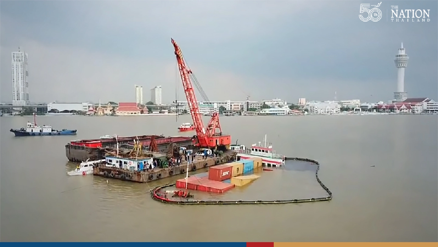 51 containers being salvaged from cargo ship crash site in Samut Prakan