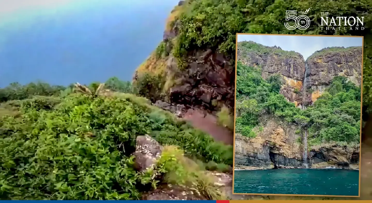 Streams converge to create rare waterfall spectacle in Krabi’s Koh Rok Nai island Streams converge to create rare waterfall spectacle in Krabi’s Koh Rok Nai island