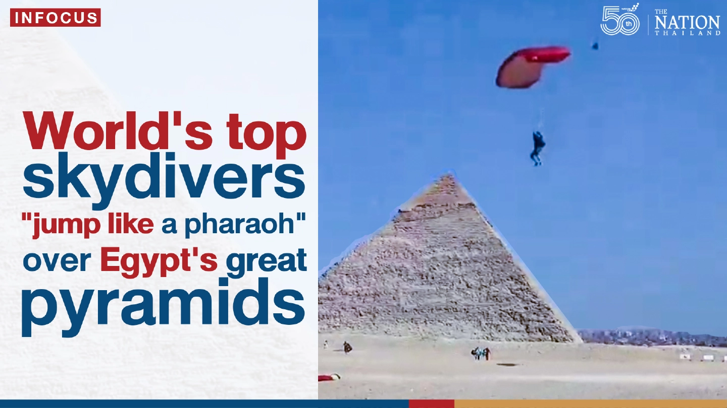Worlds top skydivers "jump like a pharaoh" over Egypts great pyramids