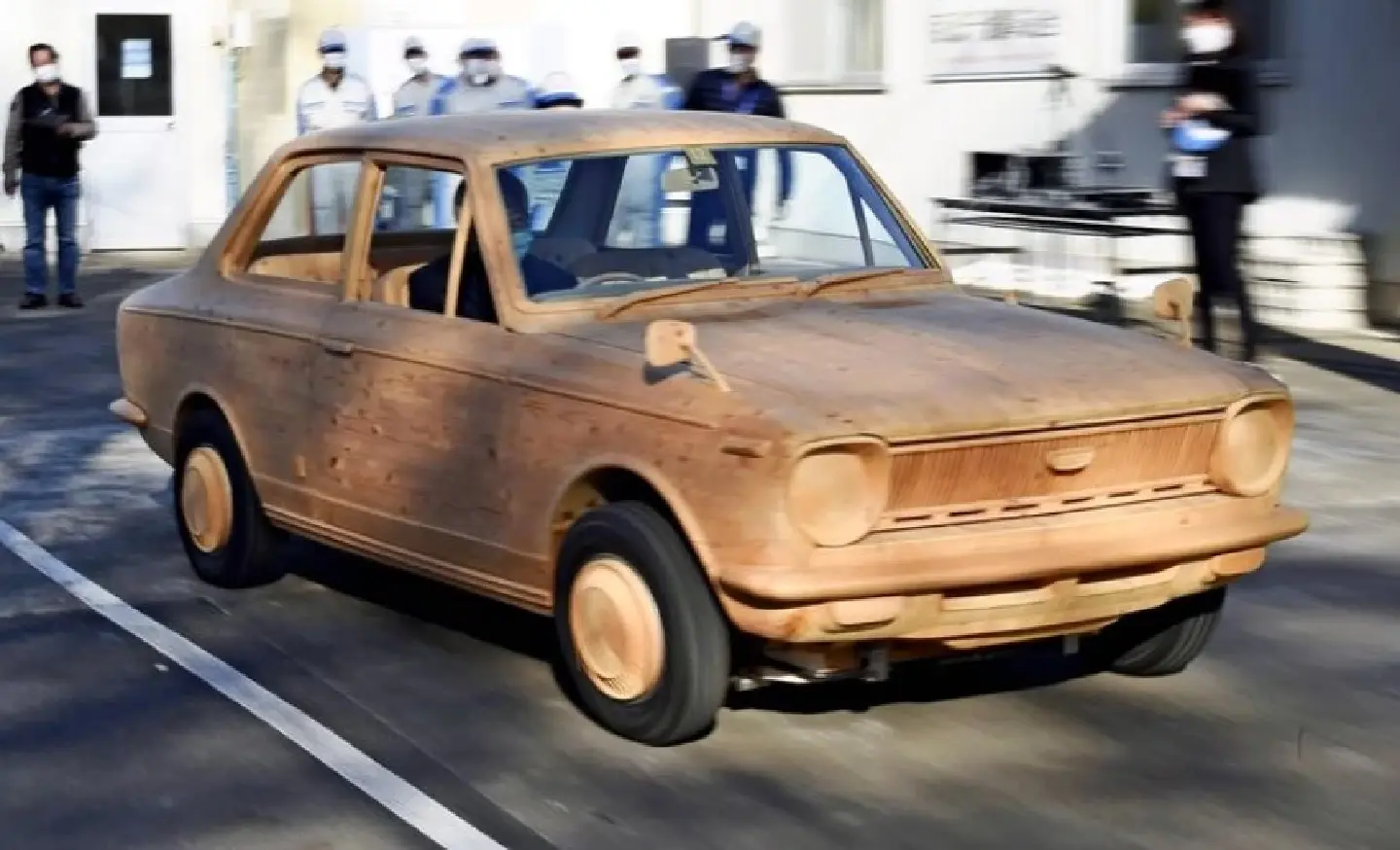 Wooden Corolla replica driven in test run Wooden Corolla replica driven in test run