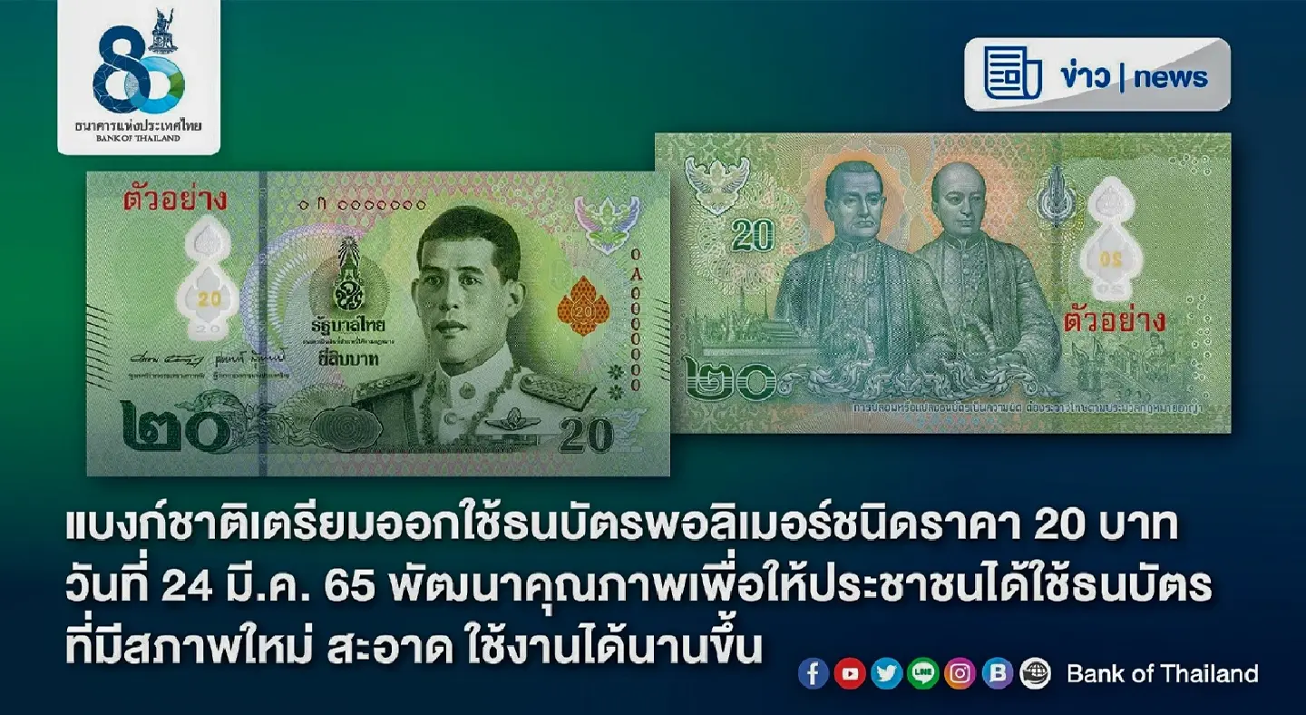 New 20-baht polymer banknotes to be issued on March 24