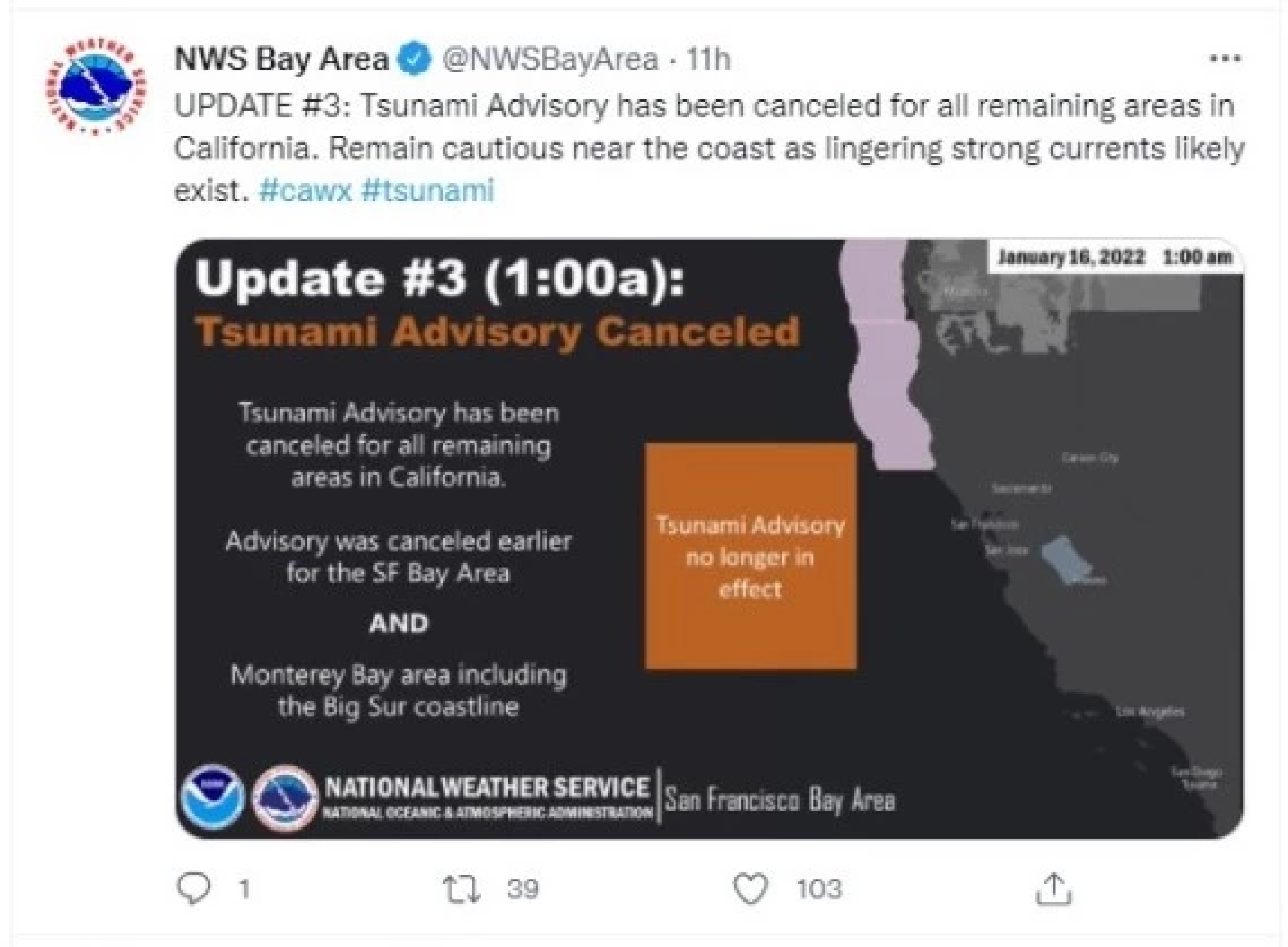 Tsunami advisory canceled for Bay Area in U.S. California