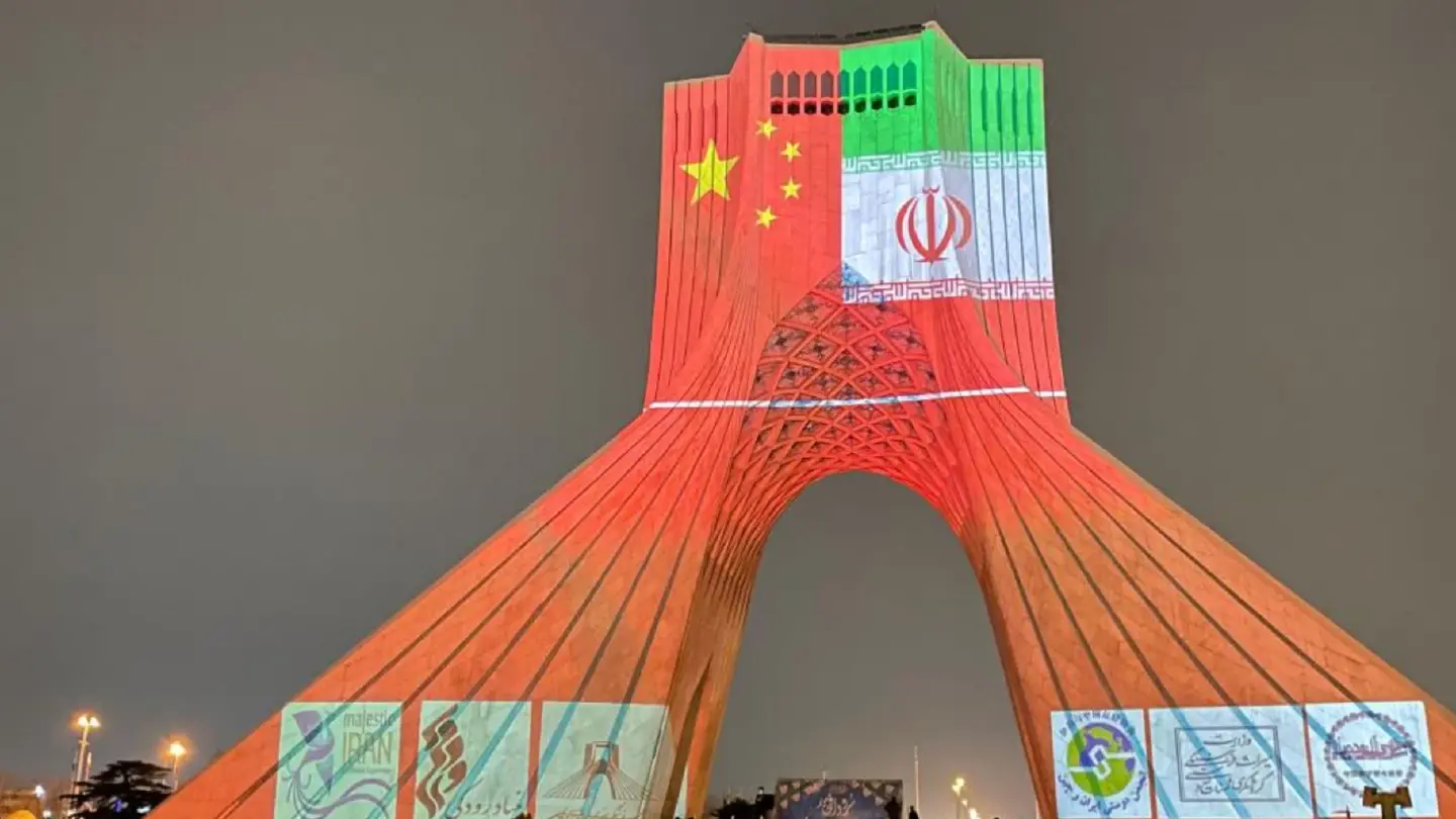 Iran's iconic tower flashes red for Chinese New Year Iran's iconic tower flashes red for Chinese New Year