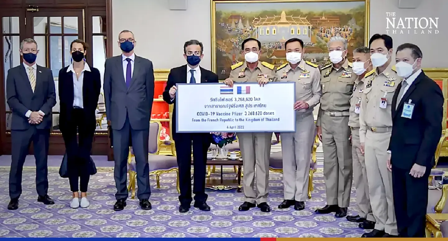 Prayut takes delivery of 3.2 million Pfizer vaccines donated by France