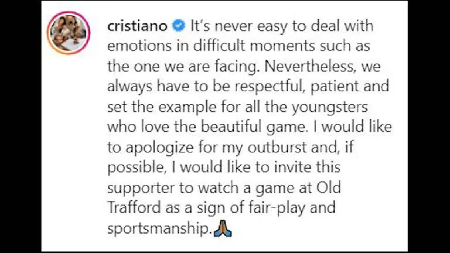 Ronaldo apologises after mobile phone incident following Man United loss Ronaldo apologises after mobile phone incident following Man United loss