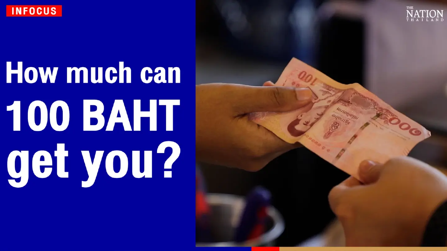 How much can 100 baht get in while shopping for food?