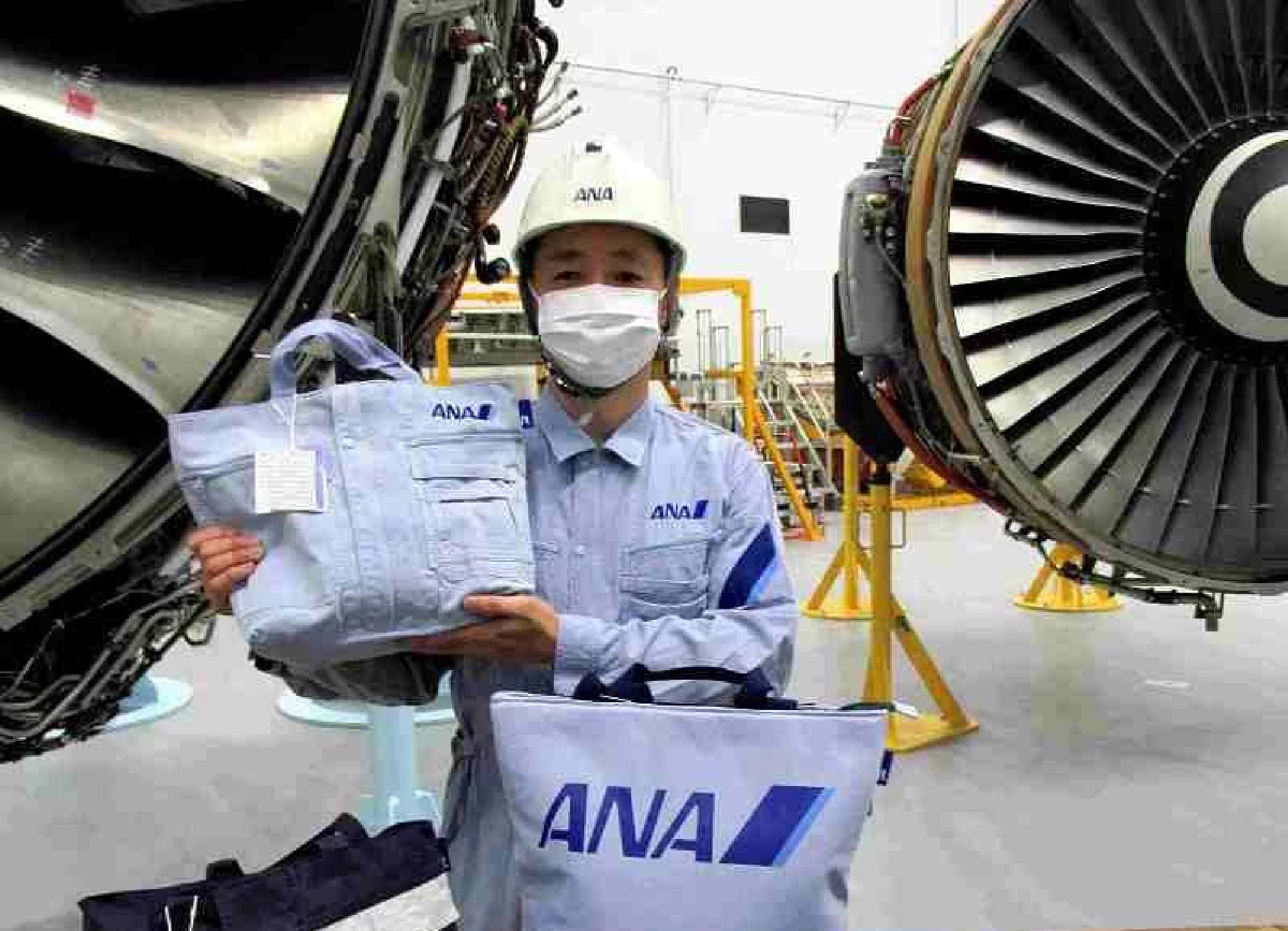 ANA mechanic uniforms recycled into stylish bags