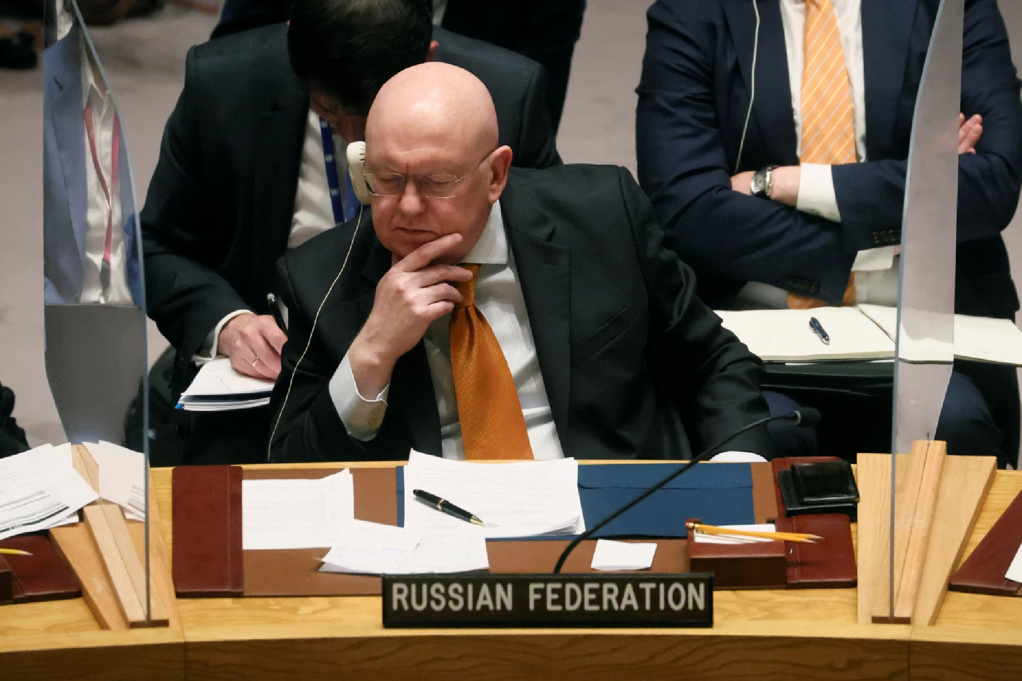 Russia's U.N. envoy storms out of Ukraine meeting over European statement