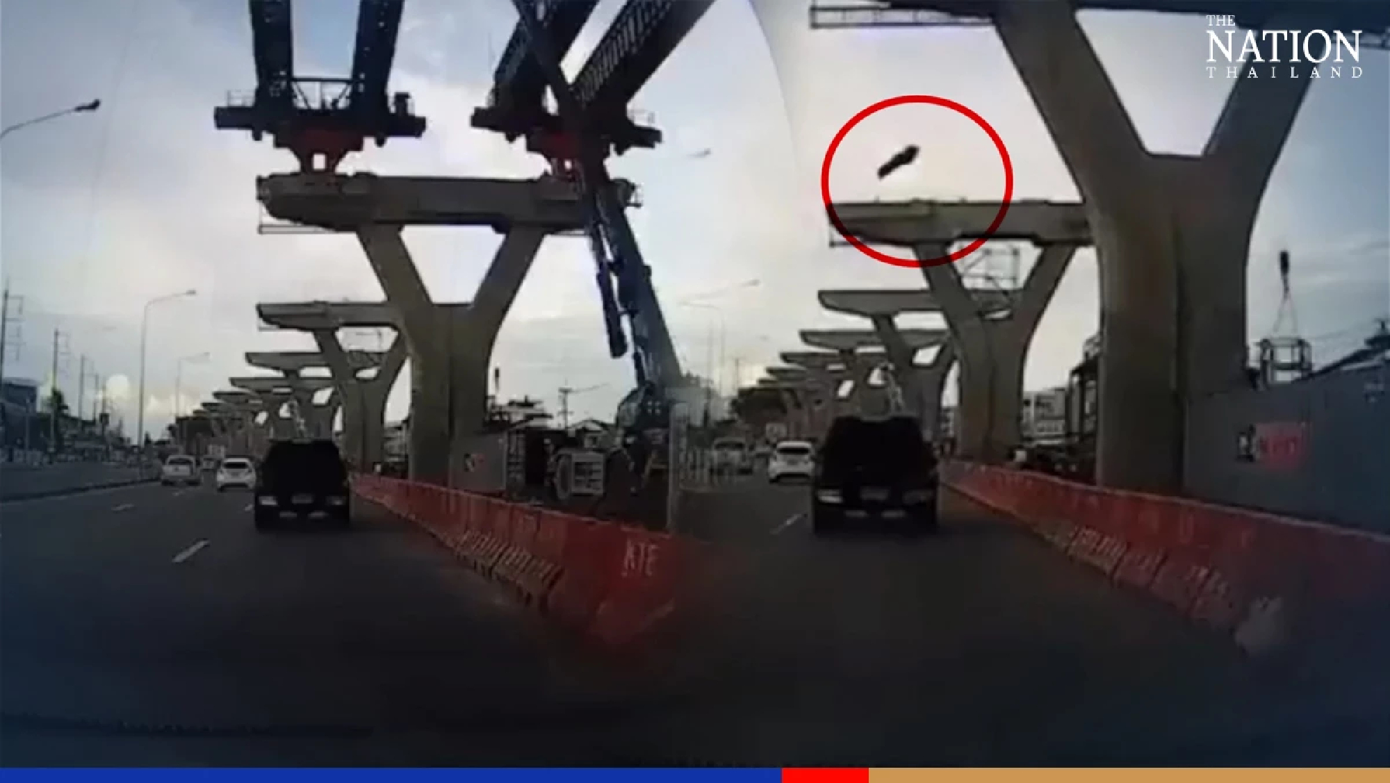 Couple escape death as construction pillar falls 20m onto expressway