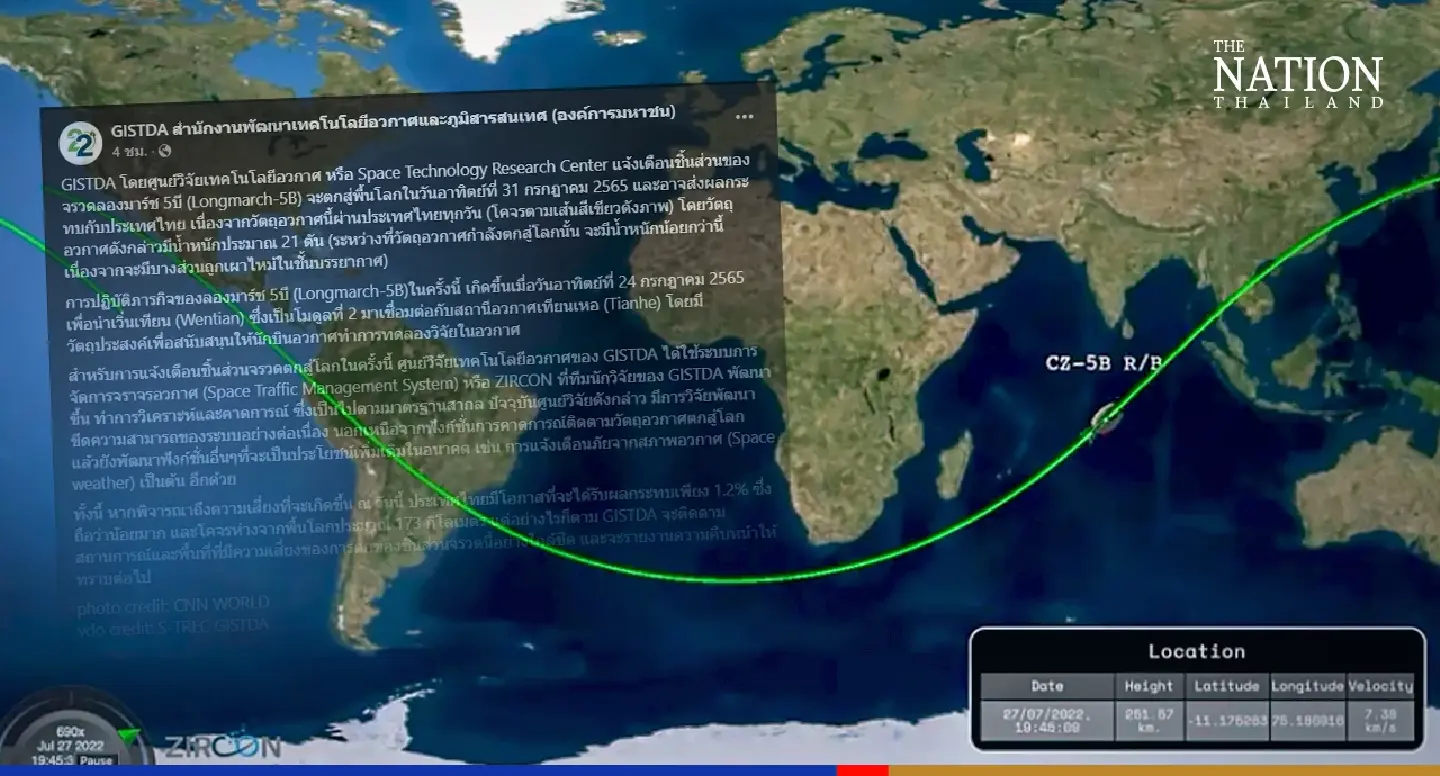 Heads up! A 1.2% chance of Long March 5B booster hitting Thailand