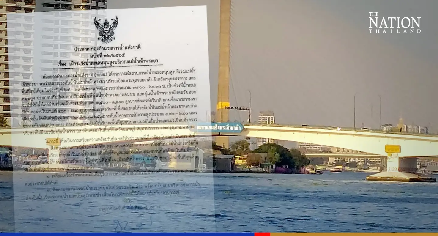 Riverside communities in Bangkok, Nonthaburi, Samut Prakan warned of rising water levels