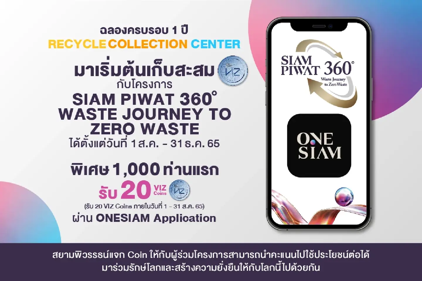 Siam Piwat introduces waste-to-VIZ Coin conversion program, featuring various privileges for eco-conscious customers on ONESIAM Application Siam Piwat introduces waste-to-VIZ Coin conversion program, featuring various privileges for eco-conscious customers on ONESIAM Application