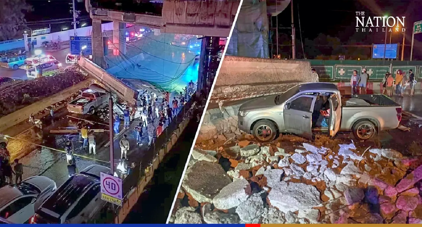 2 killed, 2 injured as beam slips off bridge on Rama II Road