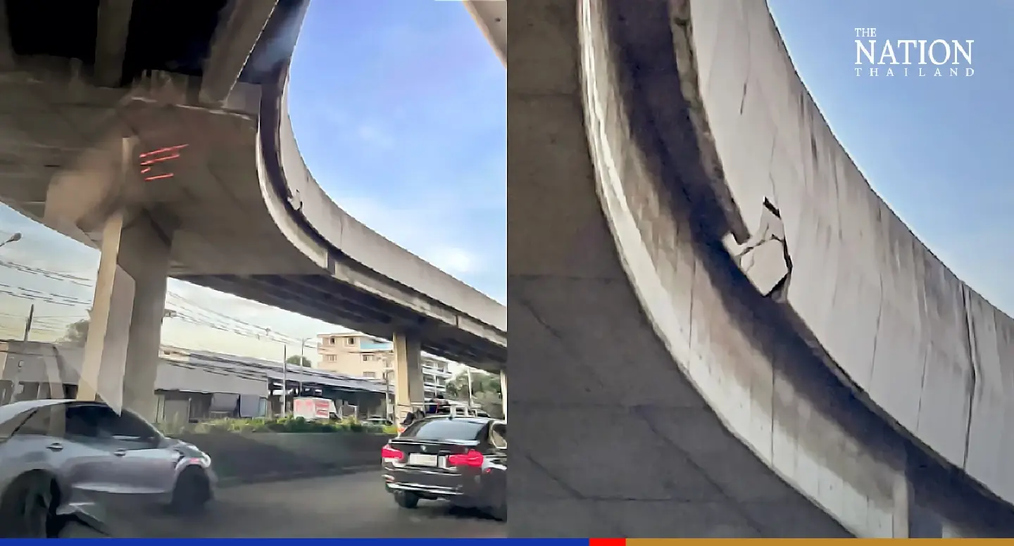 Eagle-eyed netizen spots damaged concrete slab on Rama II U-turn bridge Eagle-eyed netizen spots damaged concrete slab on Rama II U-turn bridge