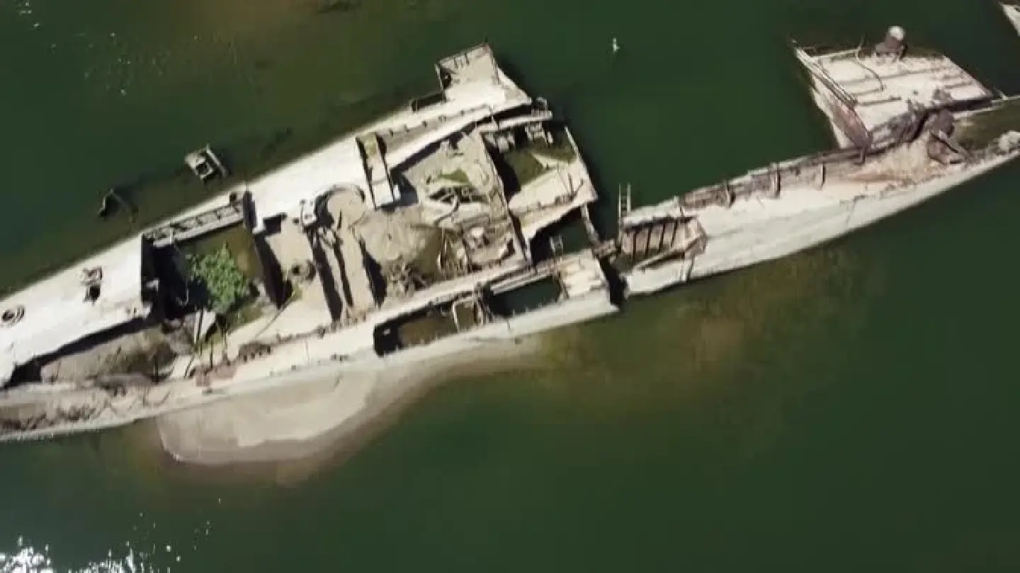 Low water levels on Danube reveal sunken WW2 German warships Low water levels on Danube reveal sunken WW2 German warships