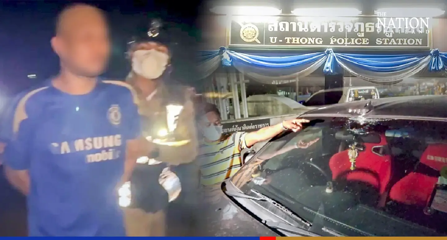 Drug addict hurls rocks at cars in Suphan Buri to ‘drive away bullying ghosts and big cars’