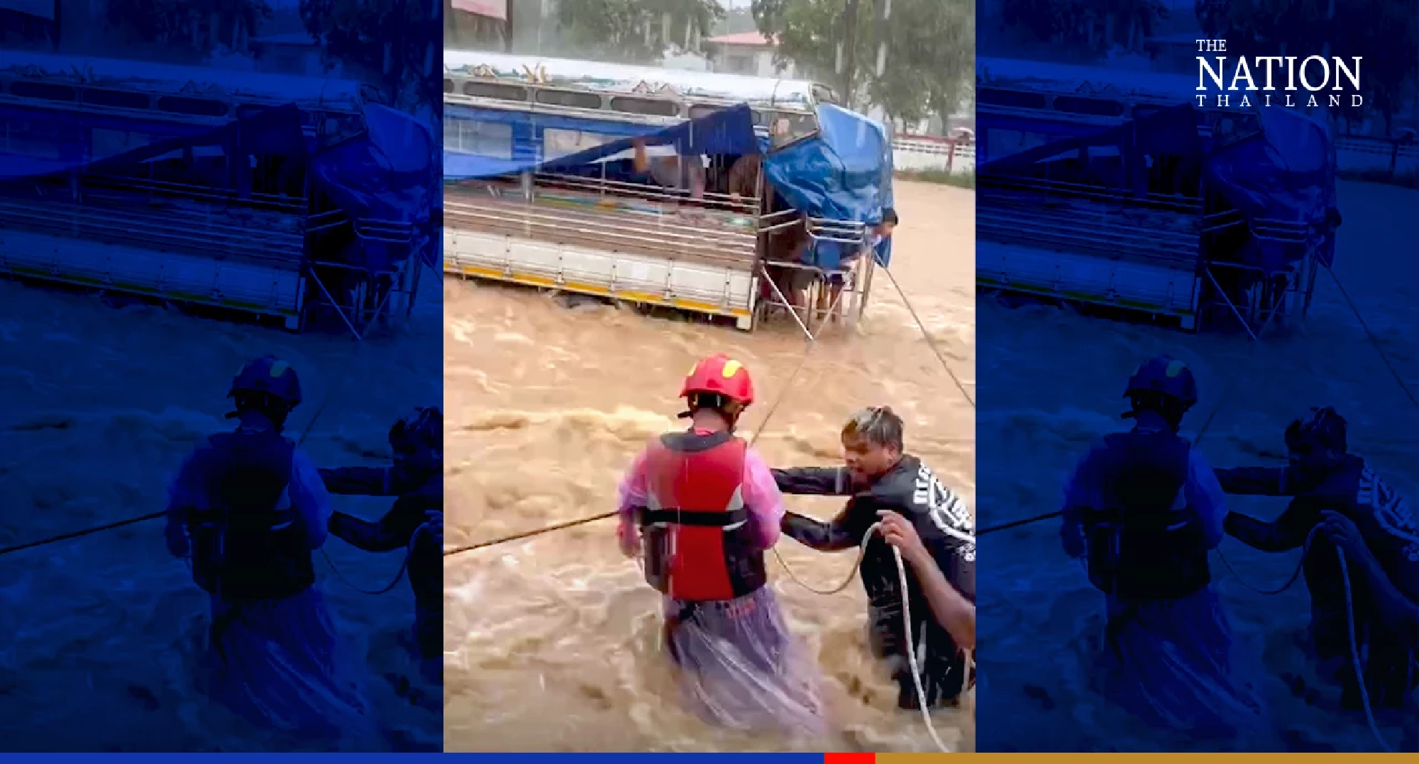 15 students rescued from vehicle trapped in run-off in Rayong