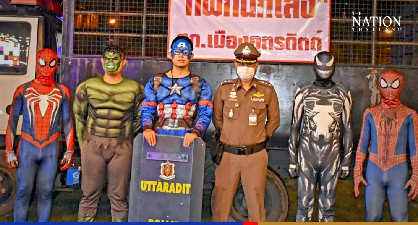Police in superhero outfits are guardians of Uttaradit fair Police in superhero outfits are guardians of Uttaradit fair