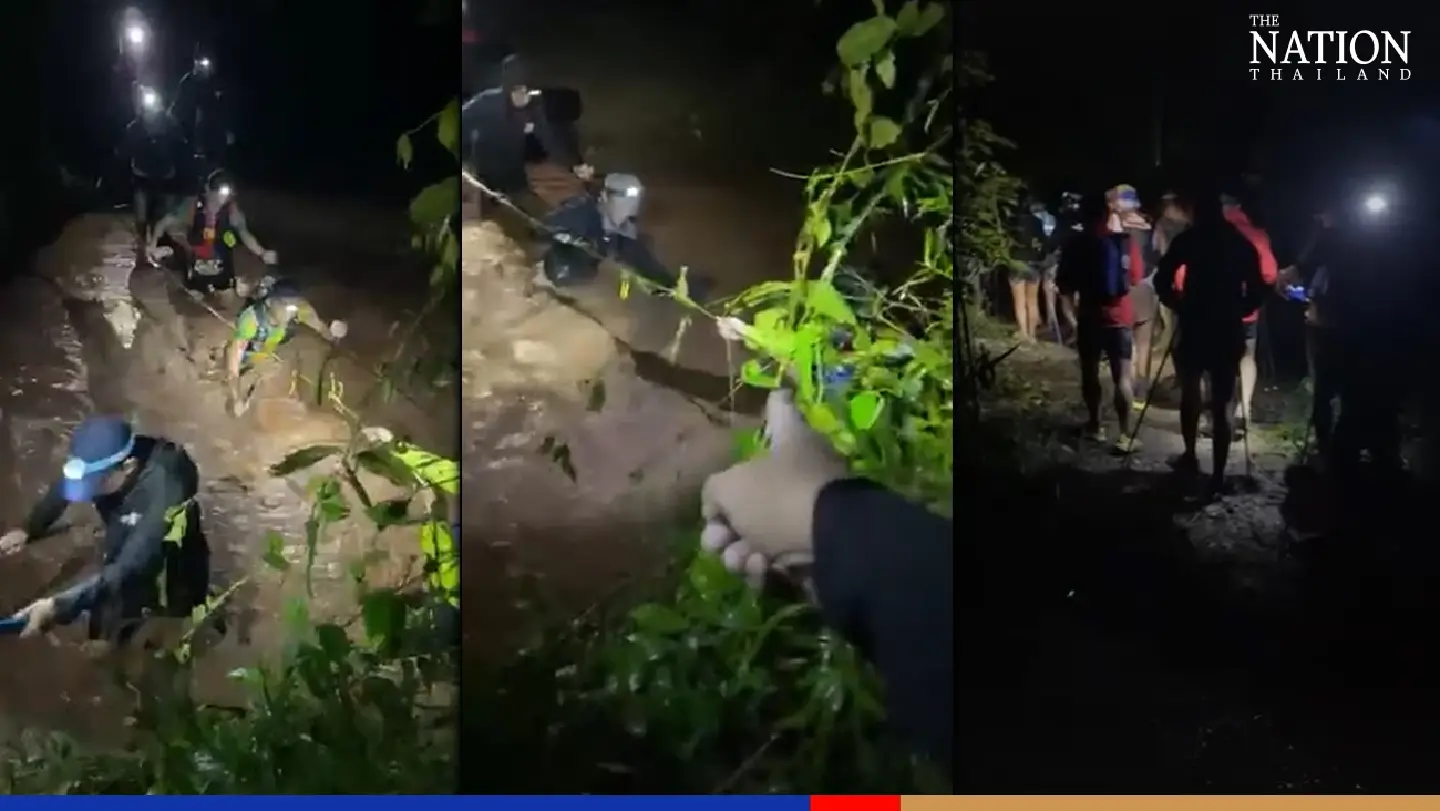 Trail runners rescued after flash flood hits Phu Kradueng National Park Trail runners rescued after flash flood hits Phu Kradueng National Park