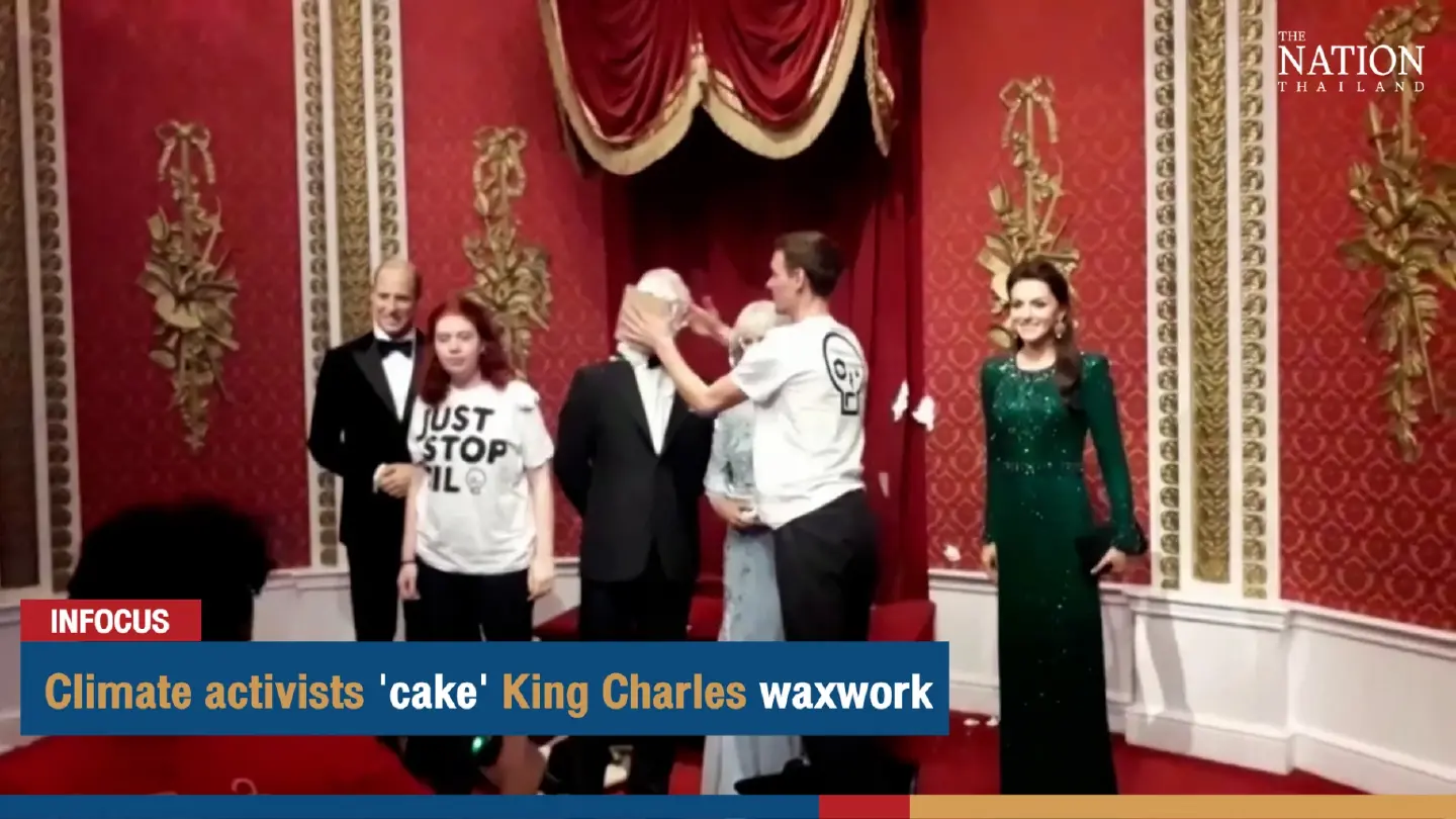 Climate activists 'cake' King Charles waxwork