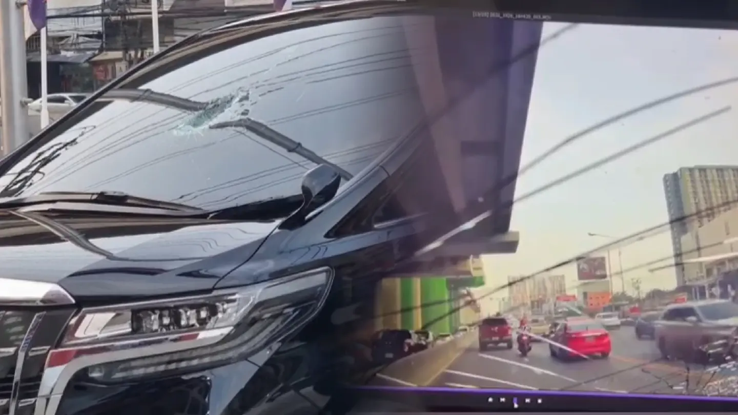 Dangers of driving: Bangkok motorist survives as T-shaped metal drops from up above