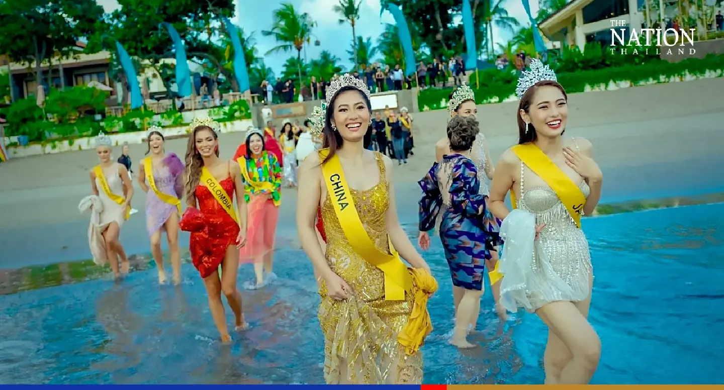 Miss Grand International contestants take surprise dip in Bali sea
