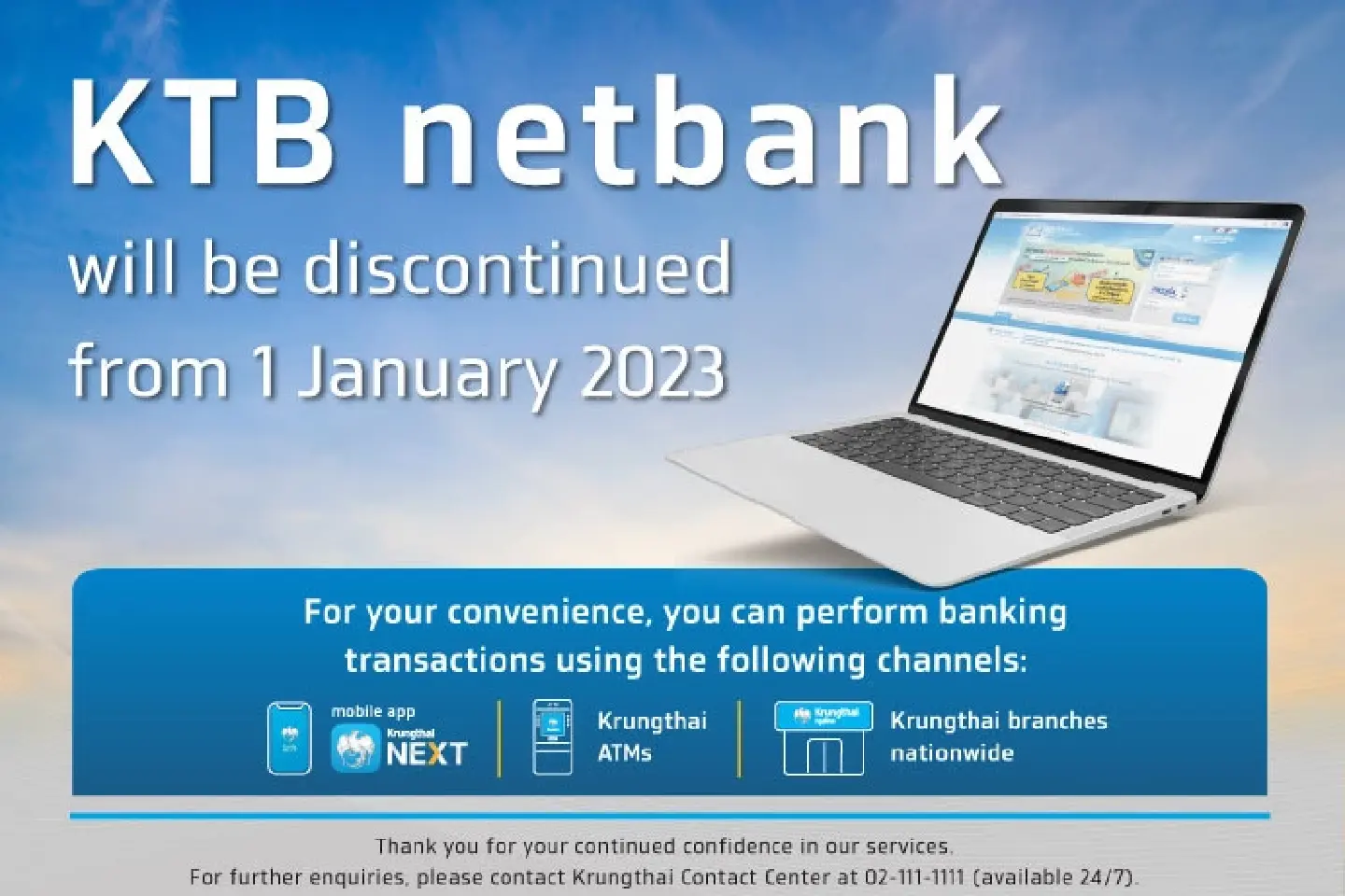 Krungthai to discontinue KTB netbank from 1 Jan 23 Krungthai to discontinue KTB netbank from 1 Jan 23