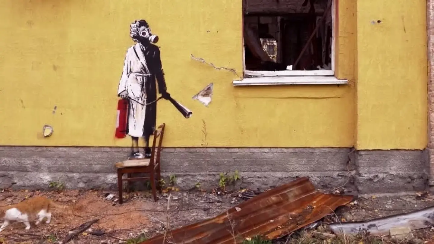 People cut Banksy mural off battle-scarred Ukraine wall People cut Banksy mural off battle-scarred Ukraine wall