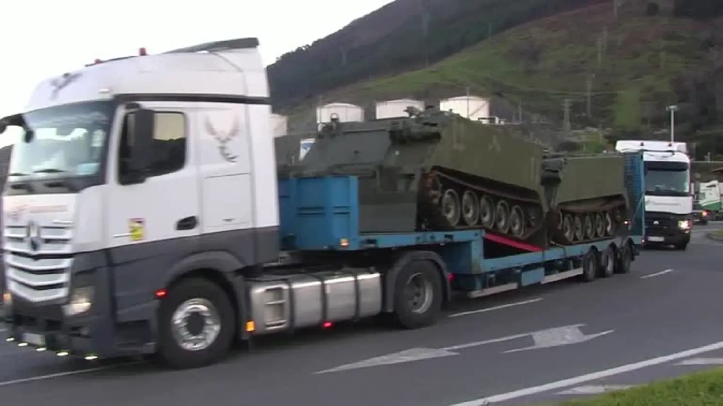 Armoured vehicles arrive in Spain's Bilbao before departing for Ukraine