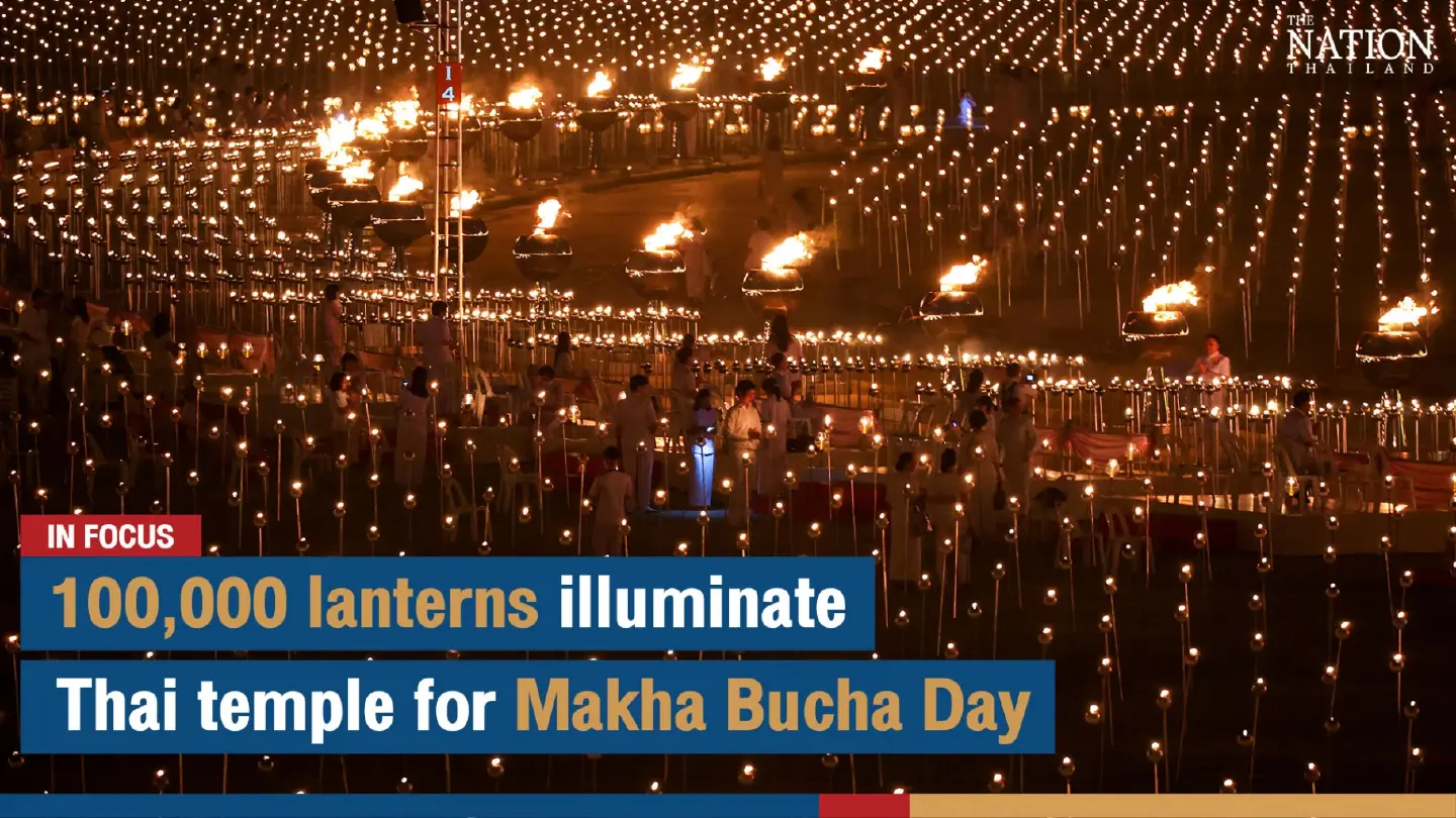 100,000 lanterns illuminate Thai temple for Makha Bucha Day