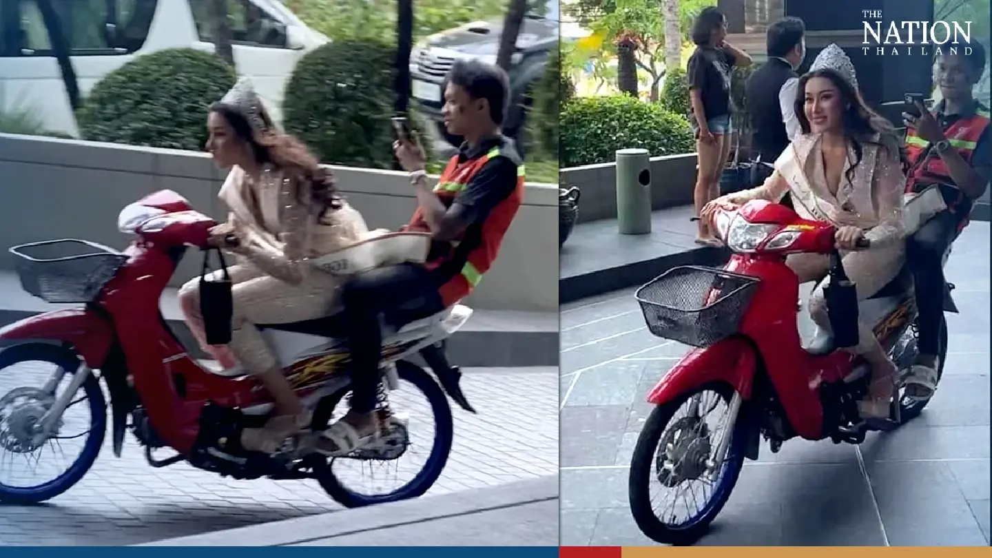 Miss Grand Rayong makes grand entrance – on a bike