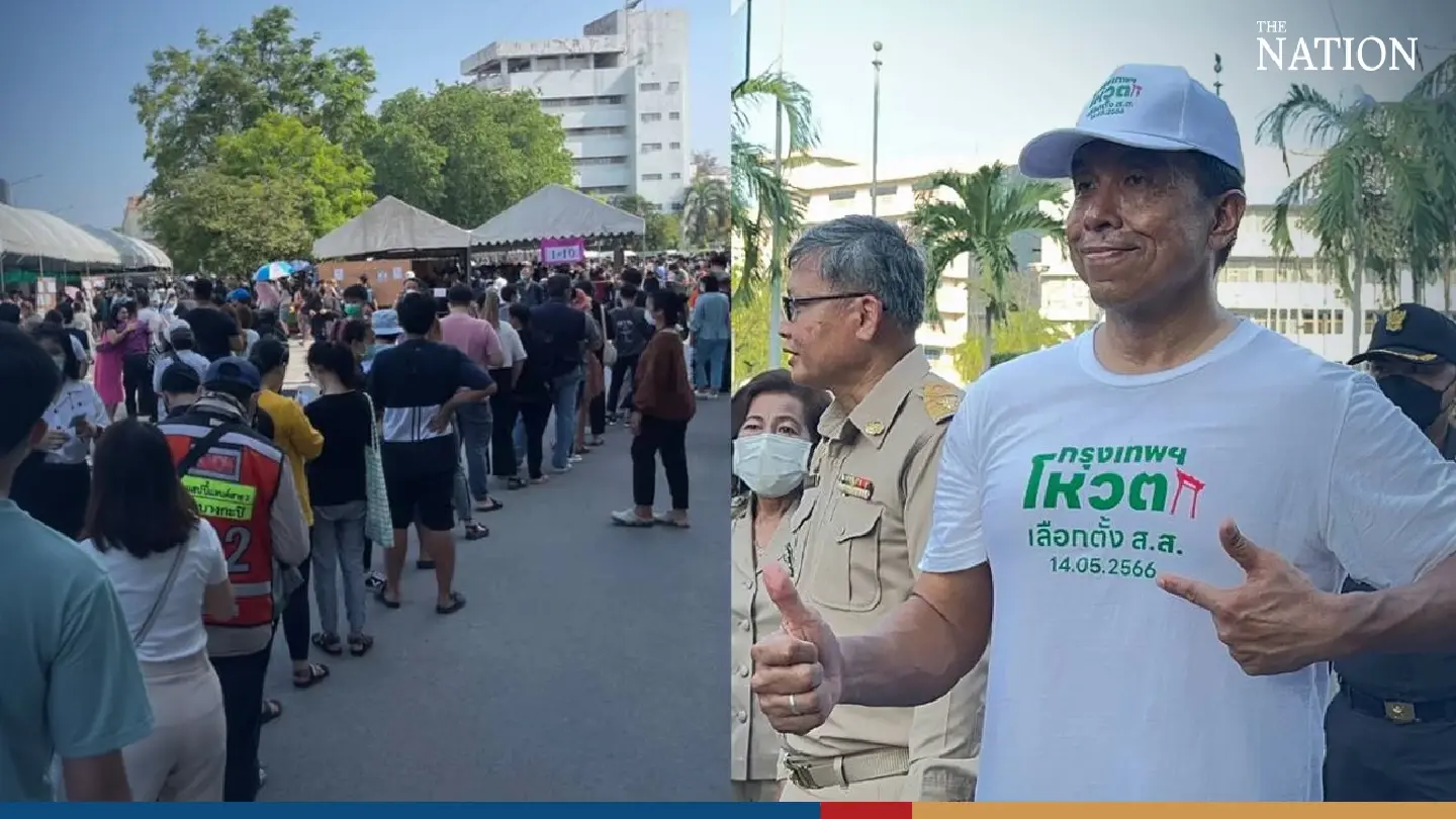 Chadchart cheers high turnout for early voting at Bangkok's top polling station