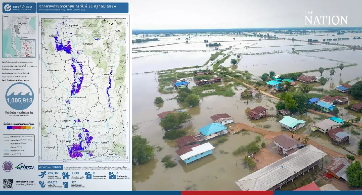 Satellite images show vast rice fields among nearly 161,000 hectares of flooded areas