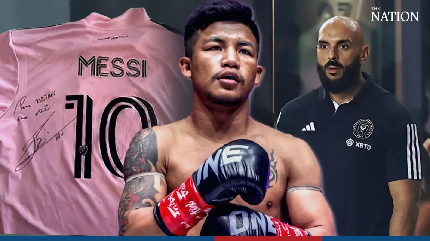 Muay Thai star Rodtang gifted signed shirt by Messi Muay Thai star Rodtang gifted signed shirt by Messi